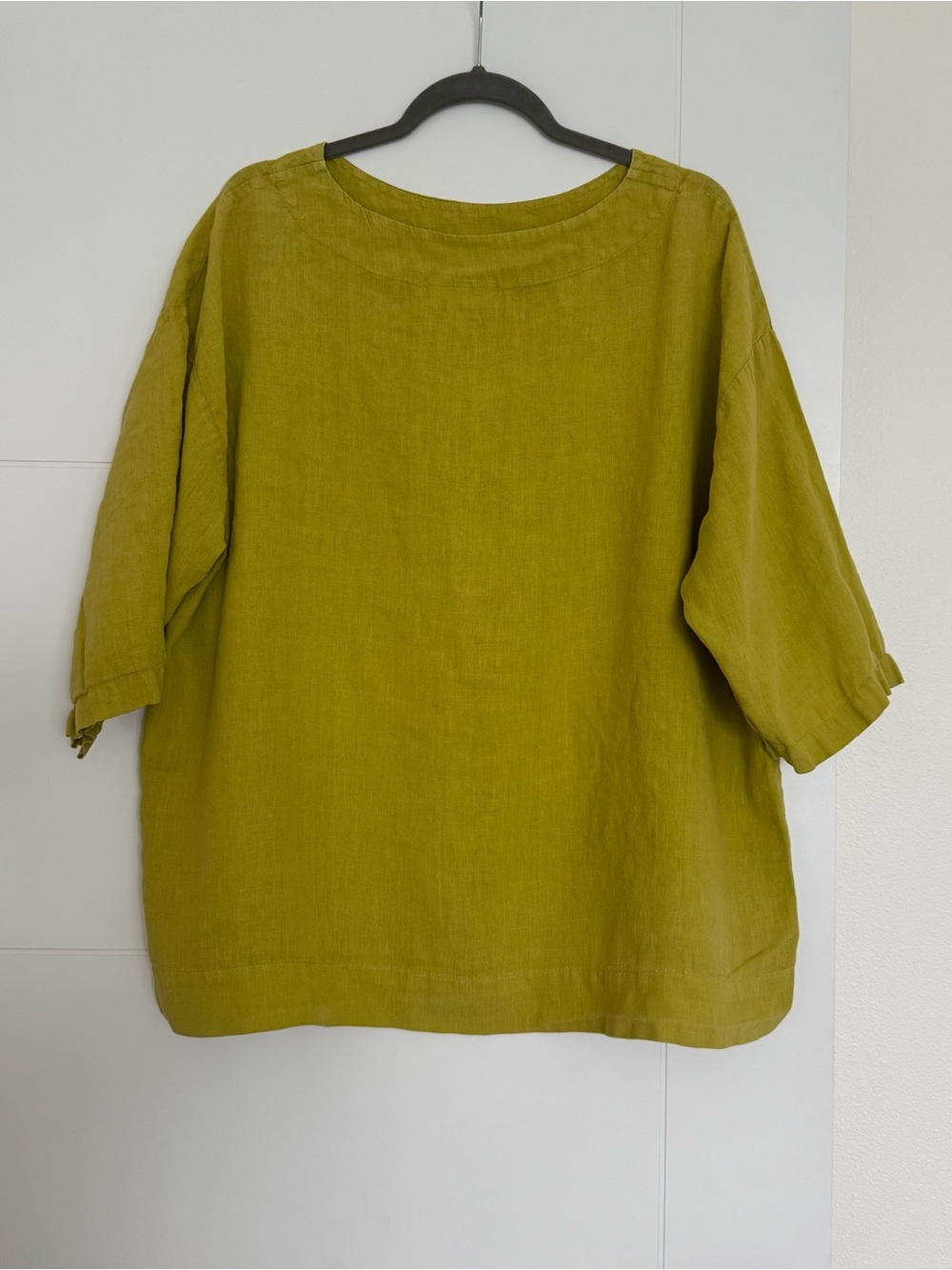 Bryn Walker Short Sleeve Yellow Linen Tunic Blouse Asymmetrical Large - Picture 2 of 7